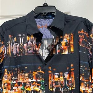 Robert Graham Black Men's Dress Shirt with Allover Liquor Bottle Print